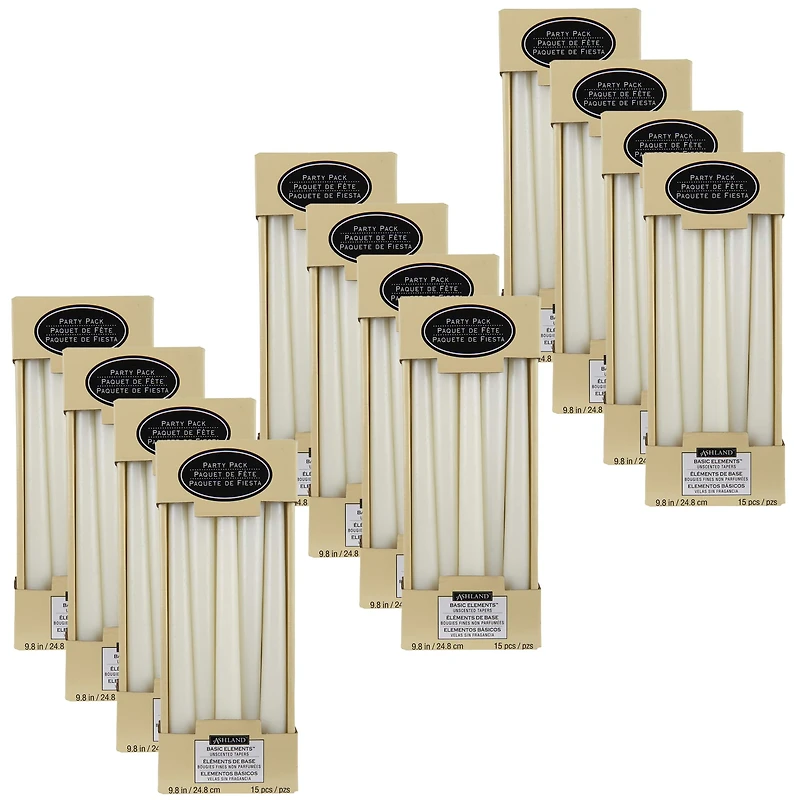 12 Packs: 15 ct. (180 total) 10" White Taper Candles by Ashland®