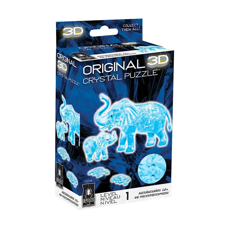 3D Crystal Puzzle - Elephant and Baby (Blue): 46 Pcs