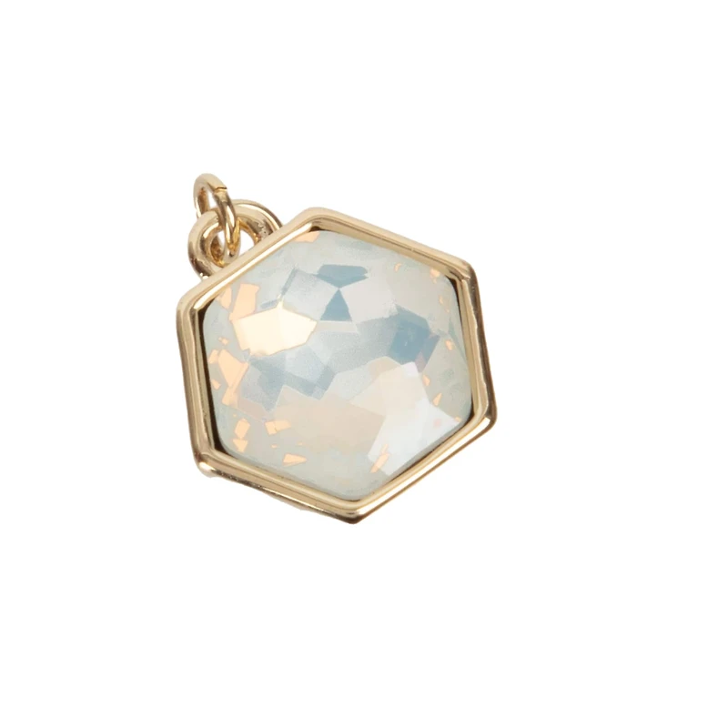 14K Gold Plated White Opal Austrian Crystal Hexagon Charm by Bead Landing™