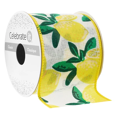 2.5" x 3yd. Wired Yellow Lemon Faux Linen Ribbon by Celebrate It®