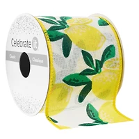 2.5" x 3yd. Wired Yellow Lemon Faux Linen Ribbon by Celebrate It®