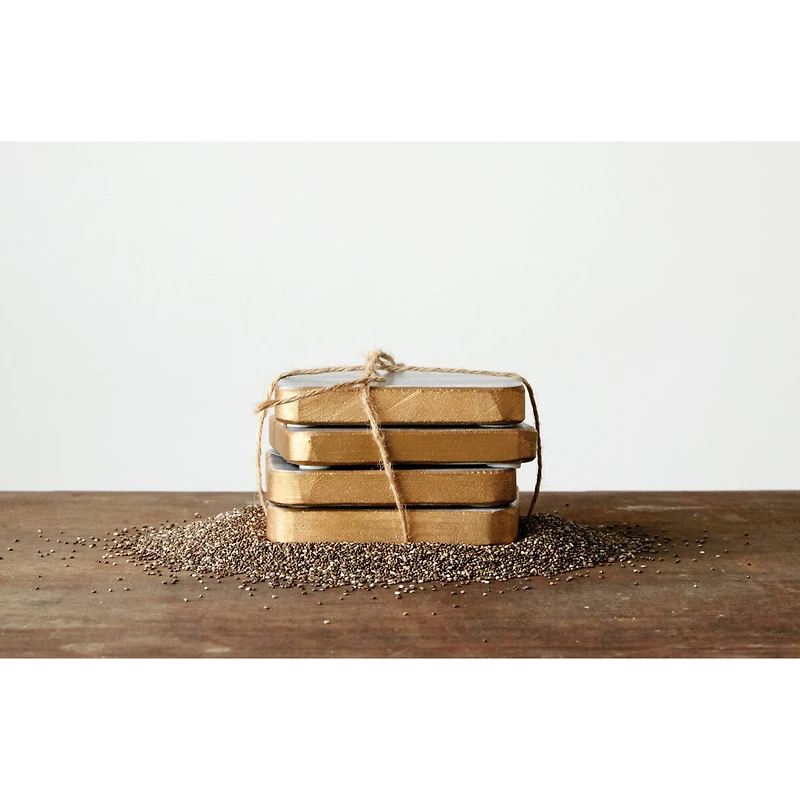 Hello Honey® Gold Edge Gray Marble Coaster Set