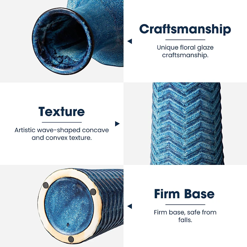 Glitzhome® Brilliant Blue Chevron Ceramic Modern Vase Set