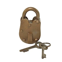 3" Bronze Metal Studded Lock and Key with Distressed Details