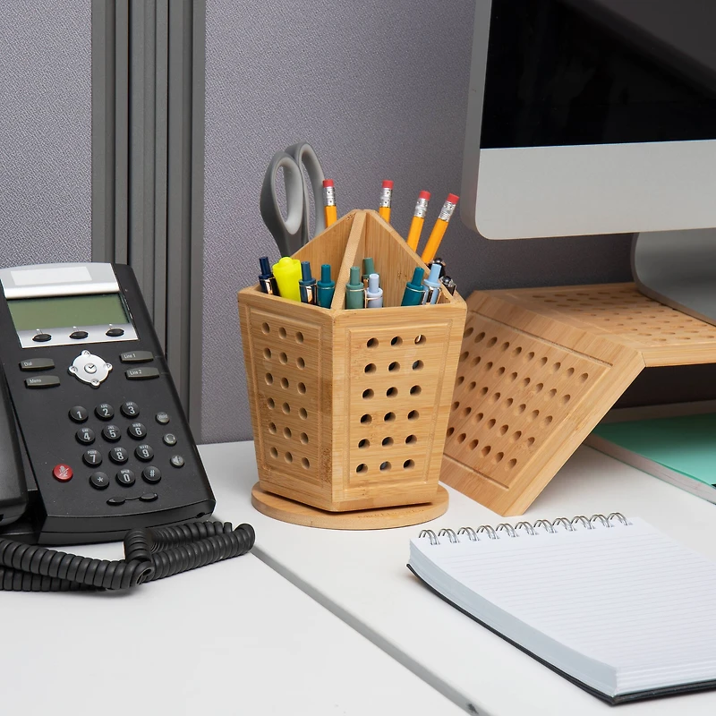 Mind Reader Lattice Collection Rayon from Bamboo 5-Section Pen & Accessory Carousel