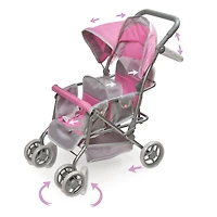 Badger Basket Gray & Pink Cruise Folding Inline Double Doll Stroller