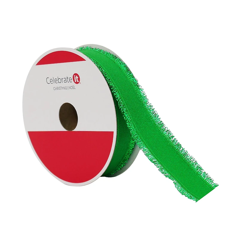 7/8" x 30ft. Green Tinsel Edged Wired Ribbon by Celebrate It®