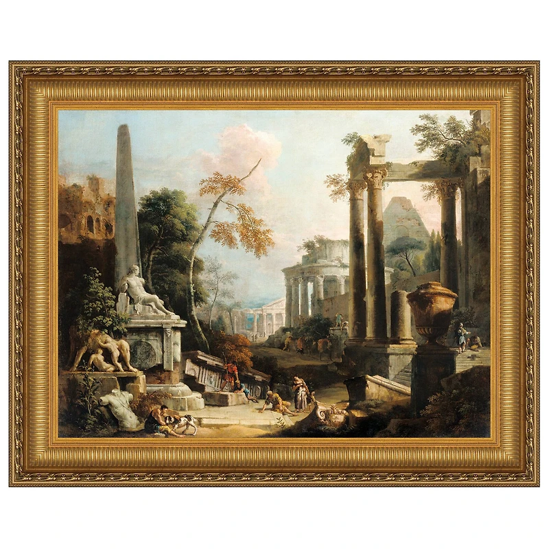 Design Toscano 28" Landscape with Classical Ruins & Figures 1730 Replica Painting