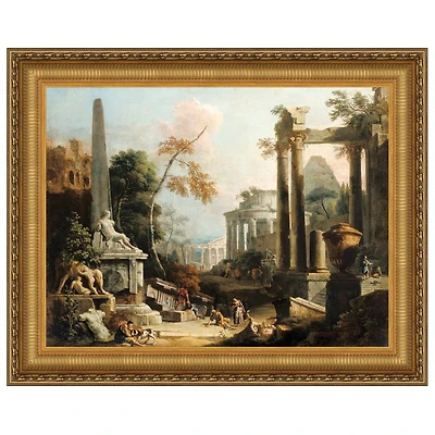 Design Toscano 28" Landscape with Classical Ruins & Figures 1730 Replica Painting