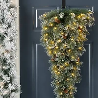 Glitzhome® 3ft Pre-Lit Frosted Greenery Pinecones Christmas Teardrop, LED Lights and Timer