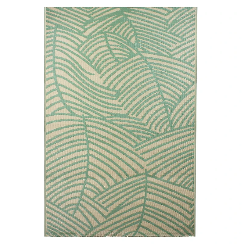 Green & Beige Leaf Design Rectangular Outdoor Area Rug, 4ft. x 6ft.