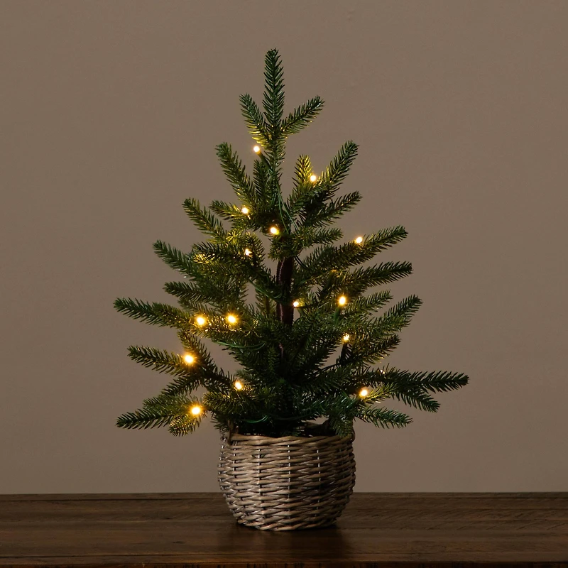 1.5ft. Pre-Lit Artificial Mini Christmas Tree in Basket with 20 Warm White LED Lights