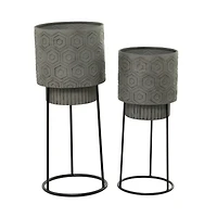 Dark Gray Metal Modern Planter Set