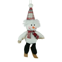 Skiing Snowman with Plaid Santa Hat and Matching Scarf Christmas Ornament - 12"