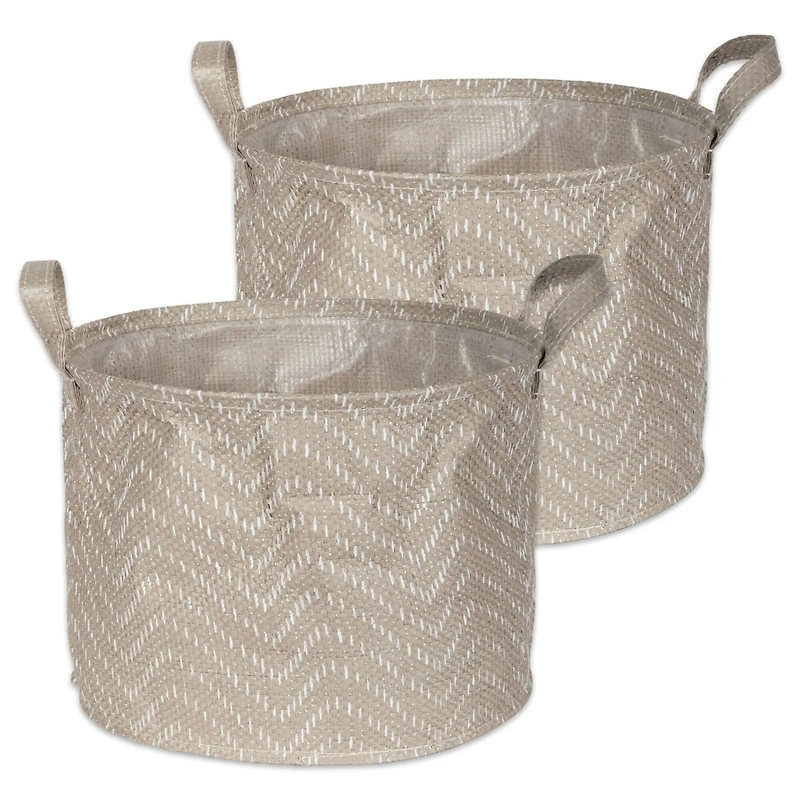 DII® Round Stone & Cream Tribal Chevron PE-Coated Woven Paper Laundry Bin