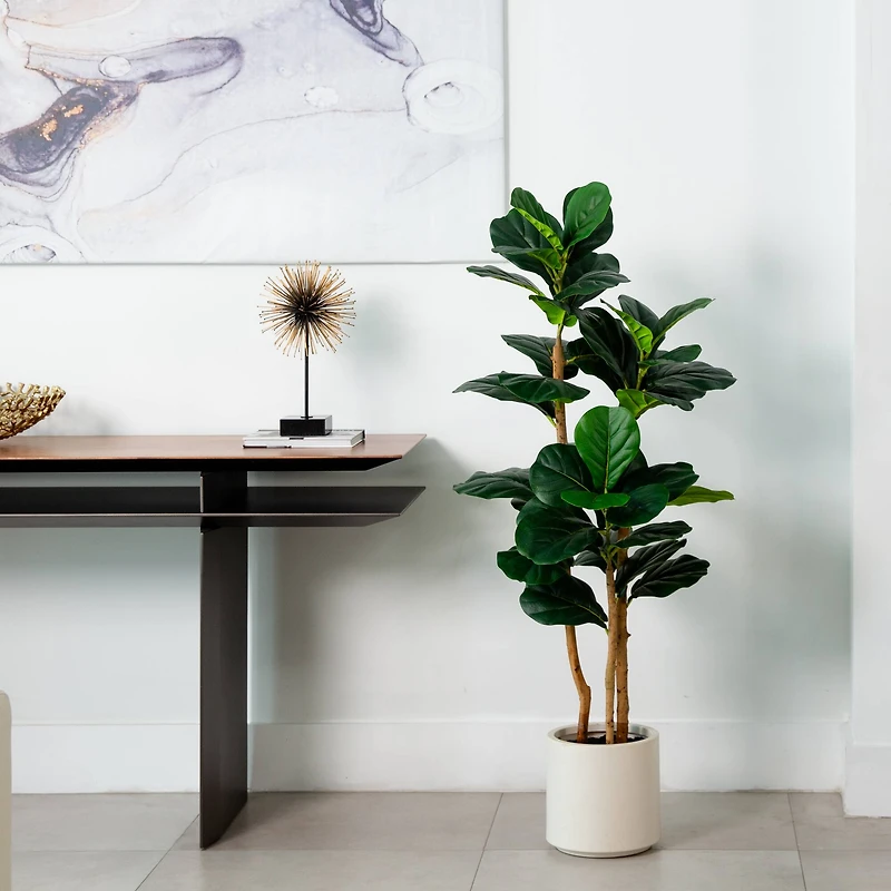 4ft. Fiddle Leaf Tree in Decorative White Planter