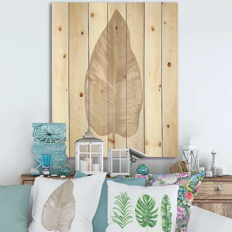 Designart - Dried Leaf Plant Beige On White