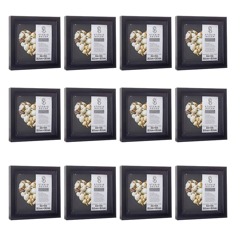 12 Pack: 8" x 8" Flat Black Shadow Box by Studio Décor®
