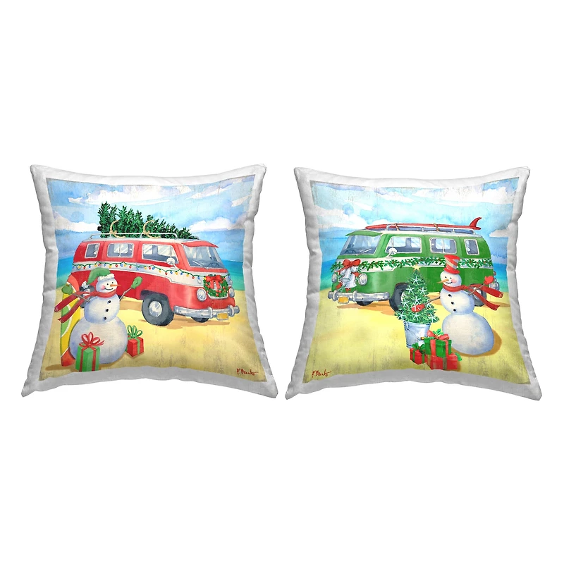 Stupell Industries Coastal Christmas Beach Snowman Throw Pillow Set