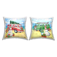 Stupell Industries Coastal Christmas Beach Snowman Throw Pillow Set