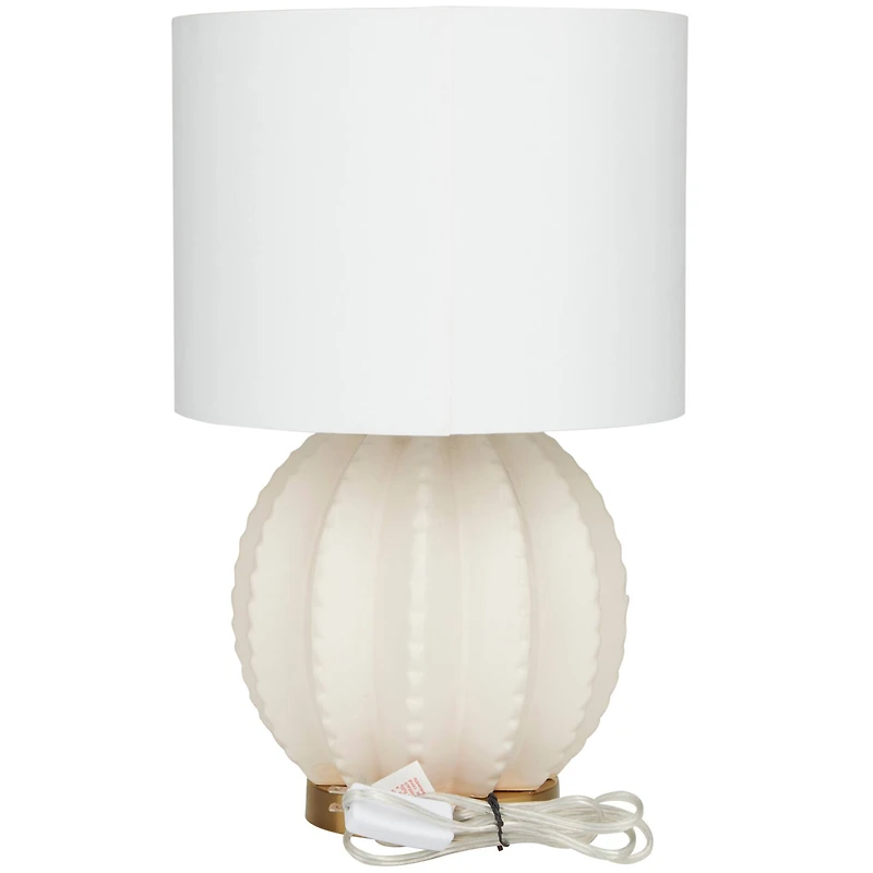 CosmoLiving by Cosmopolitan Cream Ceramic Gourd Style Base Table Lamp with Drum Shade 12" x 12" x 19"