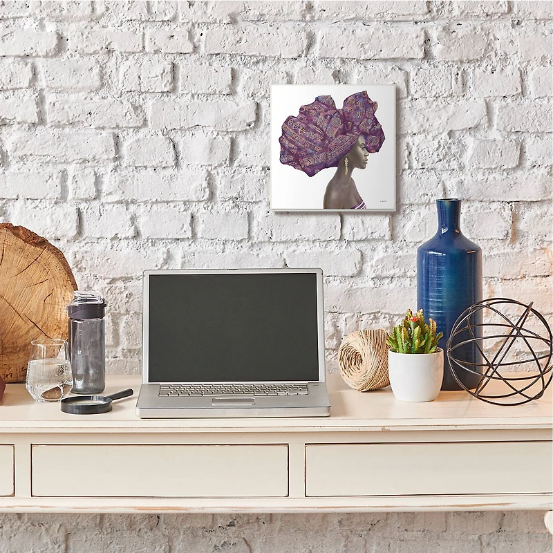 Stupell Industries Purple Strong Female Portrait Patterned Head Wrap Wall Plaque