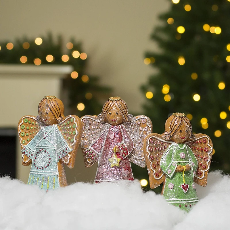 6" Glitter Dusted Gingerbread Christmas Angels Set