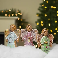 6" Glitter Dusted Gingerbread Christmas Angels Set