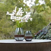 Gray Glass Vase with Natural Wood Accent