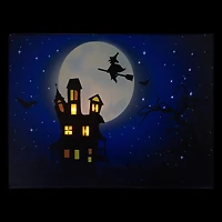 LED Lighted Witch in the Moon Halloween Canvas Wall Art