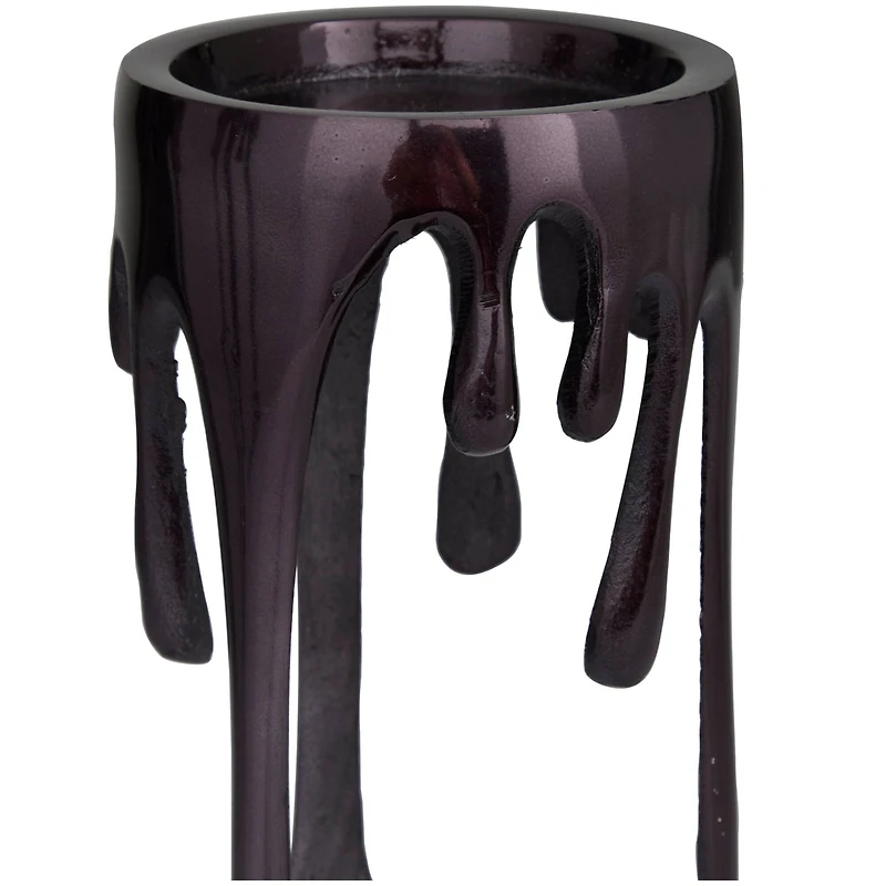 CosmoLiving by Cosmopolitan Black Aluminum Pillar Candle Holder with Dripping Melting Designed Legs Set