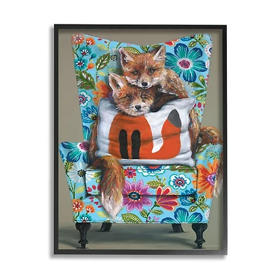 Stupell Industries Red Fox Pair Sitting Chair Spring Floral Pattern Framed Wall Art