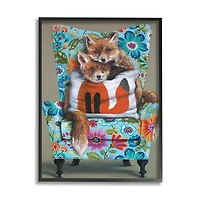 Stupell Industries Red Fox Pair Sitting Chair Spring Floral Pattern Framed Wall Art