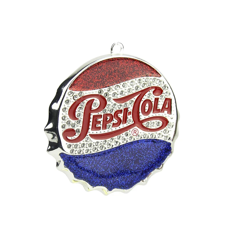 3" Sequined & Glitter Blue & Red "PEPSI COLA" Bottle Cap Logo Christmas Ornament