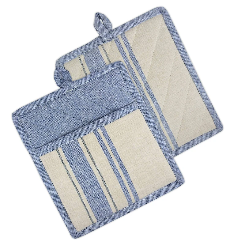 DII® Nautical Blue French Stripe Potholders, 2ct.