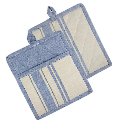 DII® Nautical Blue French Stripe Potholders, 2ct.