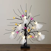 18in. Pre-Lit Artificial Halloween Ghost Dolls, Spiders, Bats & Pumpkins 24 LED Lighted Ornament Tree