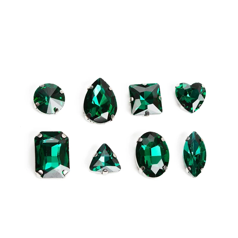 CousinDIY Silver Emerald Glass Sew-On Rhinestones, 48ct.