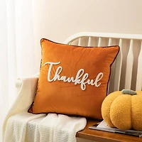 Glitzhome® Orange Velvet Thankful Pillow Cover