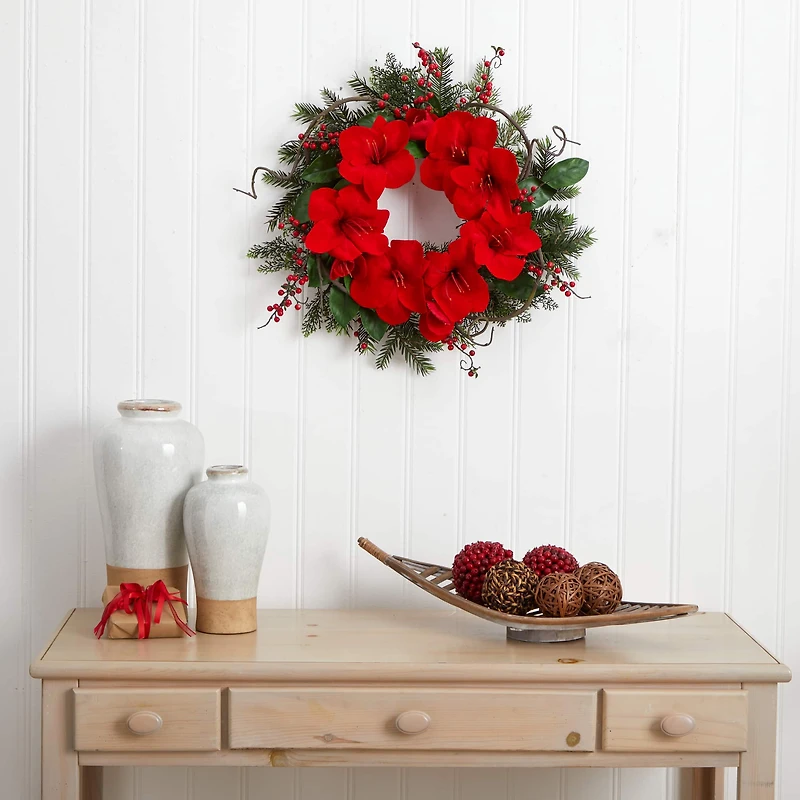 24" Red Amaryllis Wreath