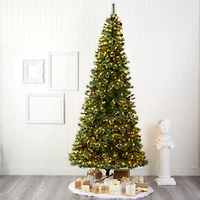 10ft. Pre-Lit White Mountain Pine & Pinecones Artificial Christmas Tree with Clear LED Lights
