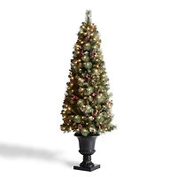 6ft. Pre-Lit Frosted Pinecones & Red Berries Artificial Christmas Porch Tree, Warm White LED Lights