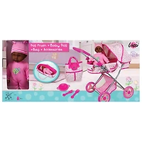 Lissi Dolls Deluxe Doll Pram with 13" African American Baby Doll