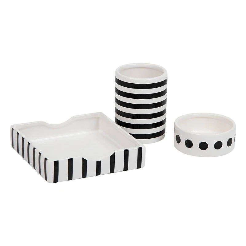 Mind Reader Ditto Collection Black & White Pen Cup, Clip Dish & Memo Tray Set
