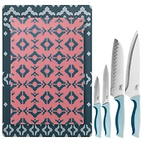 Spice by Tia Mowry Savory Saffron Blue & Pink 10 Piece Knife and Cutting Board Cutlery Set