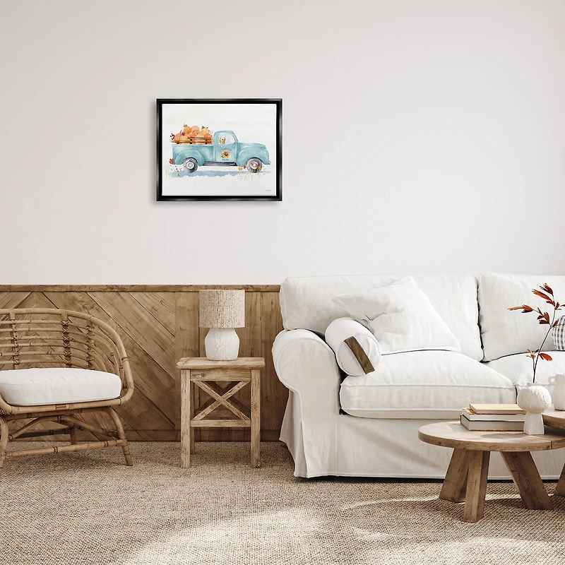 Stupell Industries Sunflower Market Pumpkin Truck Framed Floater Canvas Wall Art