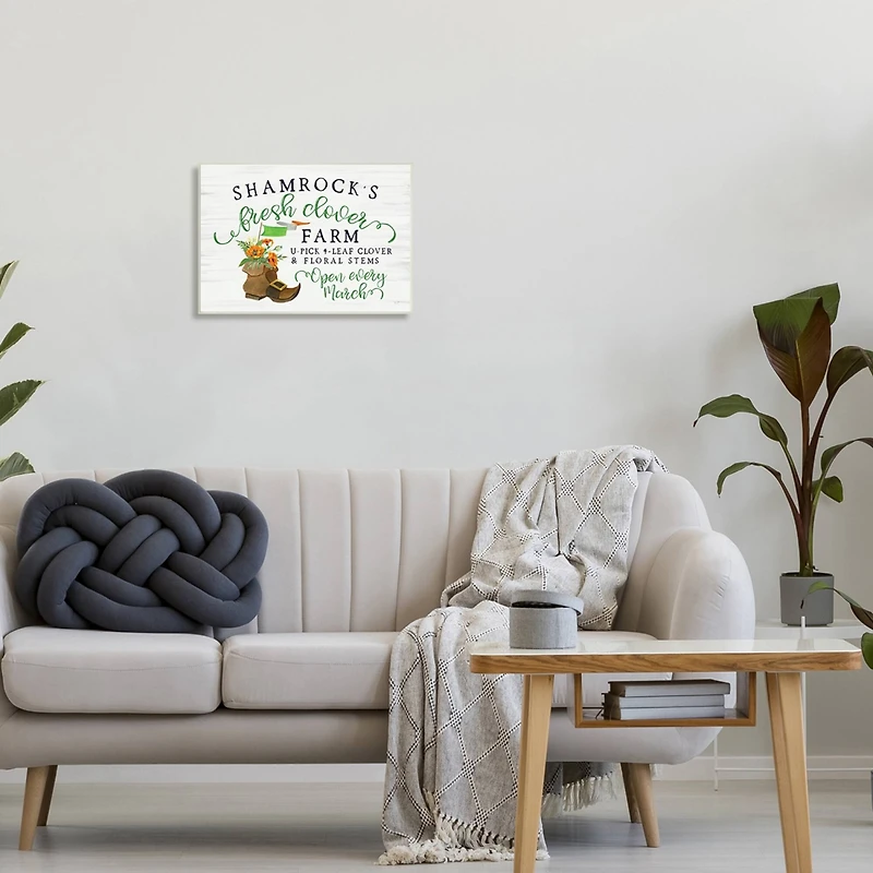 Stupell Industries Shamrock Clover Farm Typography Sign Grainy Pattern Wall Plaque Art