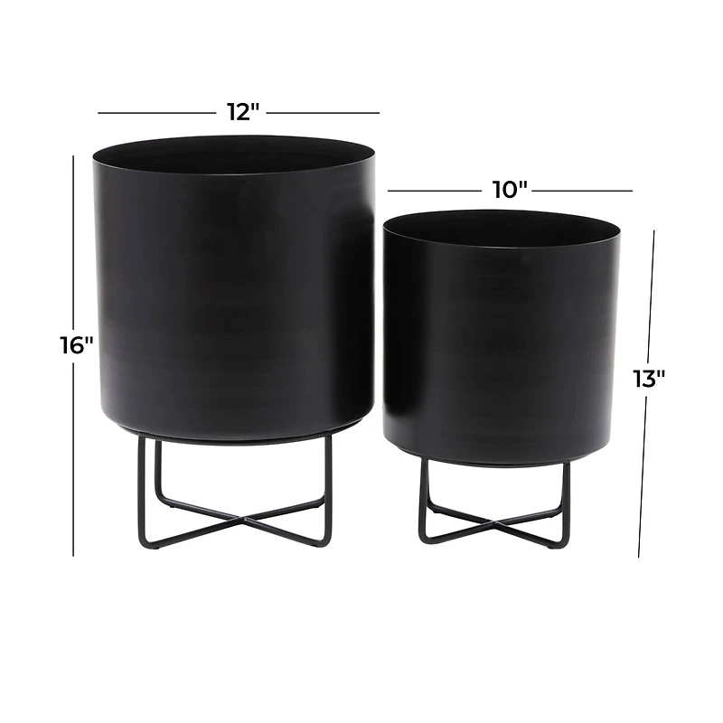 Black Modern Planter, Set of 2" 16", 13"