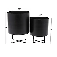 Black Modern Planter, Set of 2" 16", 13"