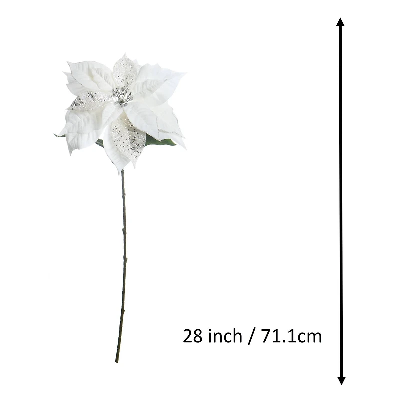 28" White & Silver Glitter Poinsettia Stem by Ashland®